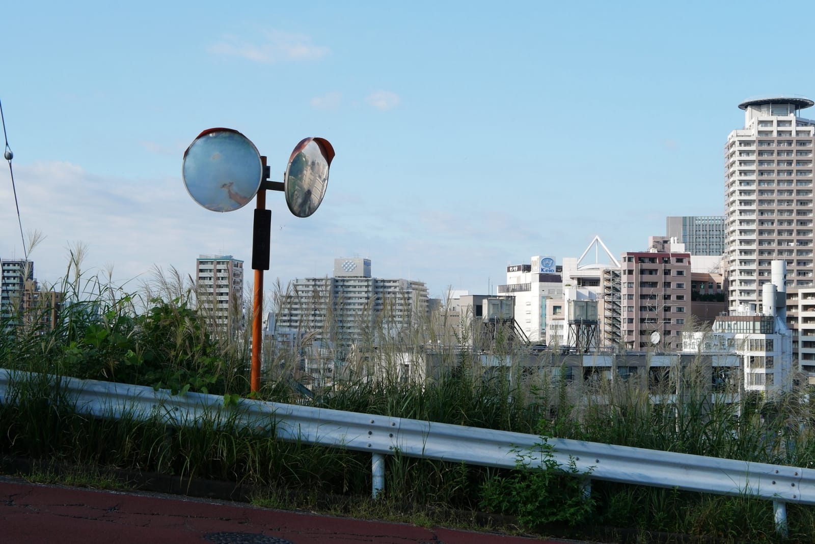 Looking back from the hill toward the station area and its tall buildings